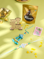 NVR Set of 2 Blue & Pink Artificial Stones & Beads Bhaiya Bhabhi Rakhi Combo | Grocsy