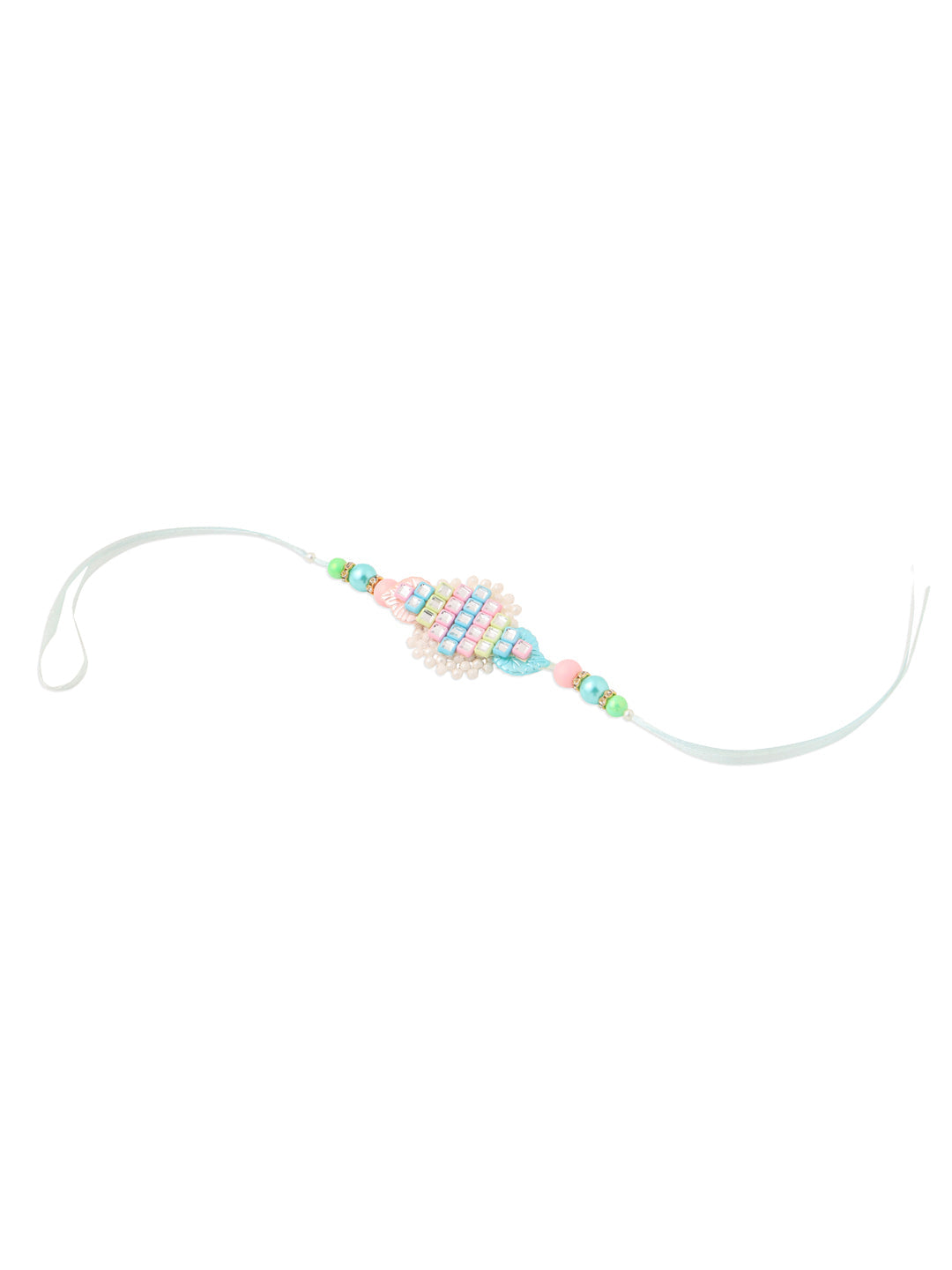 NVR Set of 2 Blue & Pink Artificial Stones & Beads Bhaiya Bhabhi Rakhi Combo | Grocsy