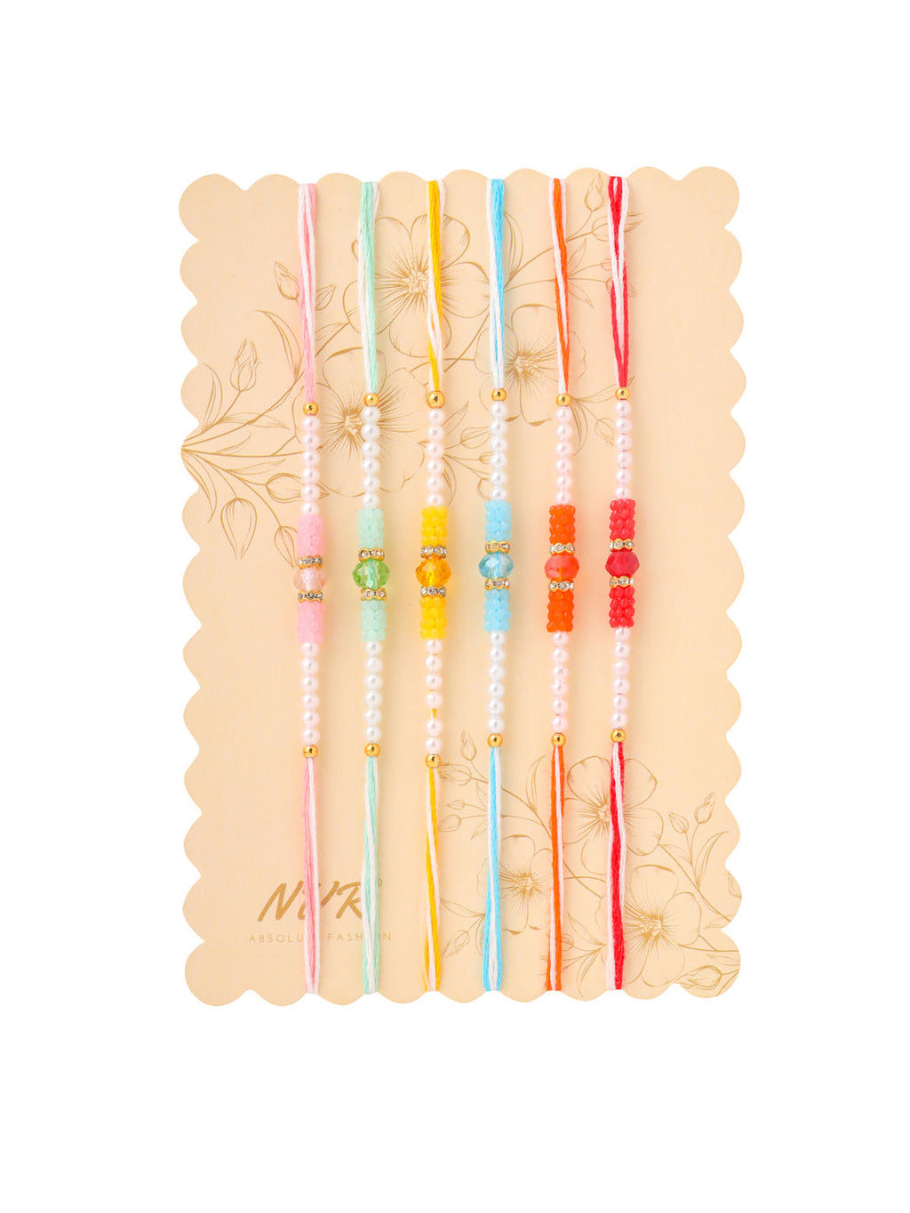 NVR Men Set of 6 Multicolor Artificial Stones & Pearls Rakhi Combo | Grocsy