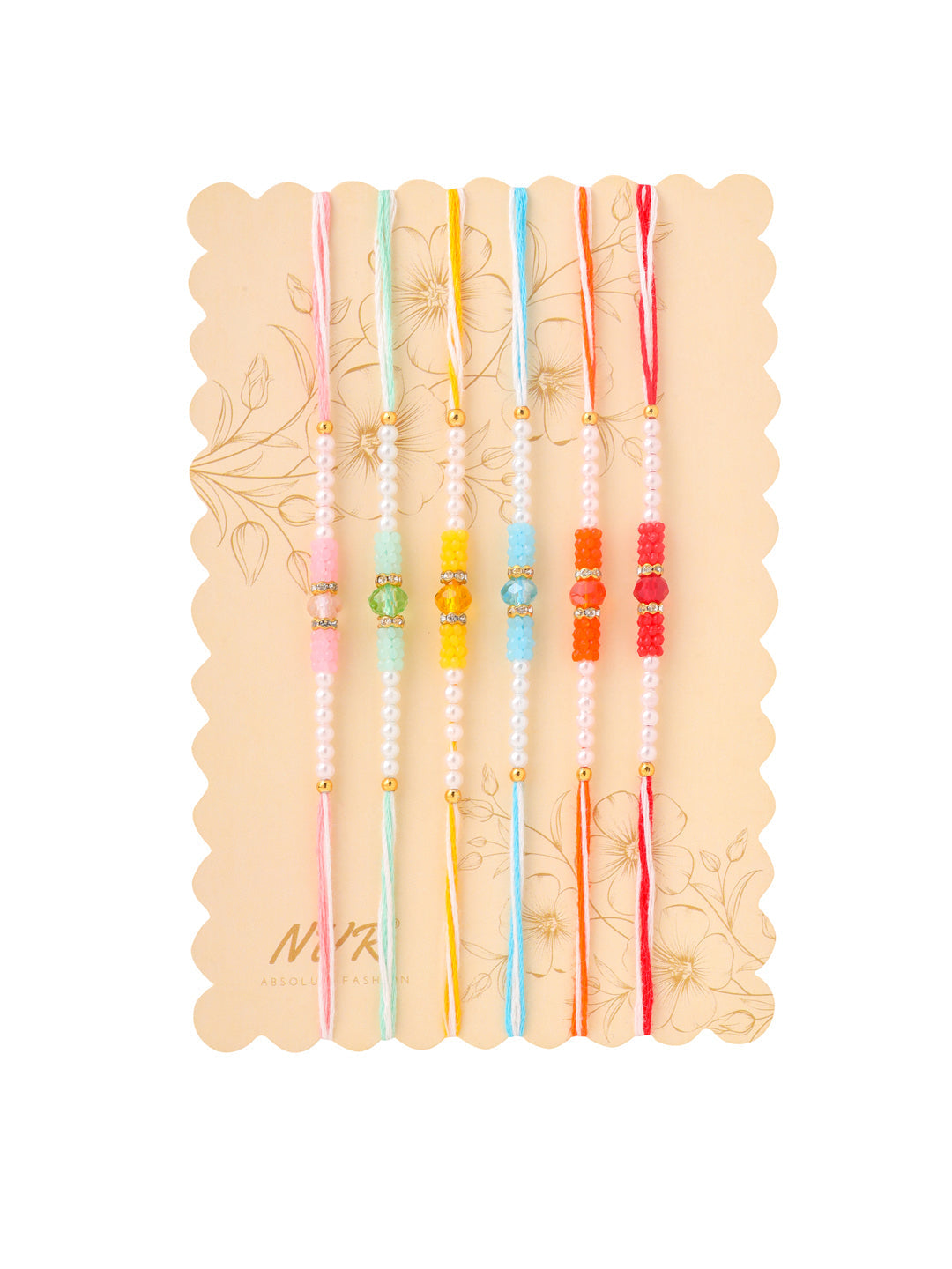 NVR Men Set of 6 Multicolor Artificial Stones & Pearls Rakhi Combo | Grocsy