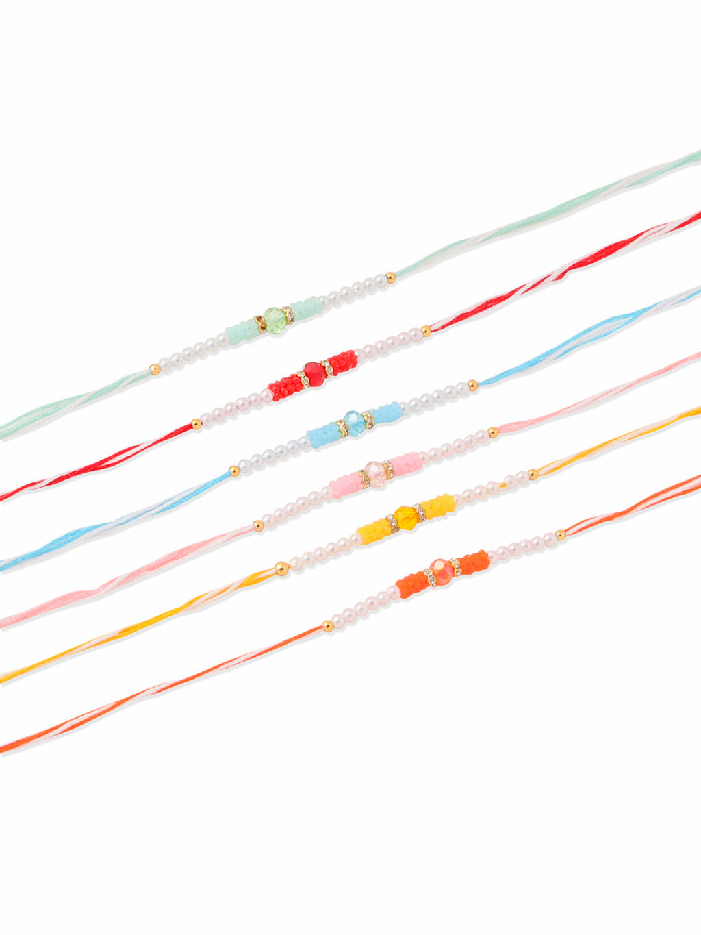 NVR Men Set of 6 Multicolor Artificial Stones & Pearls Rakhi Combo | Grocsy