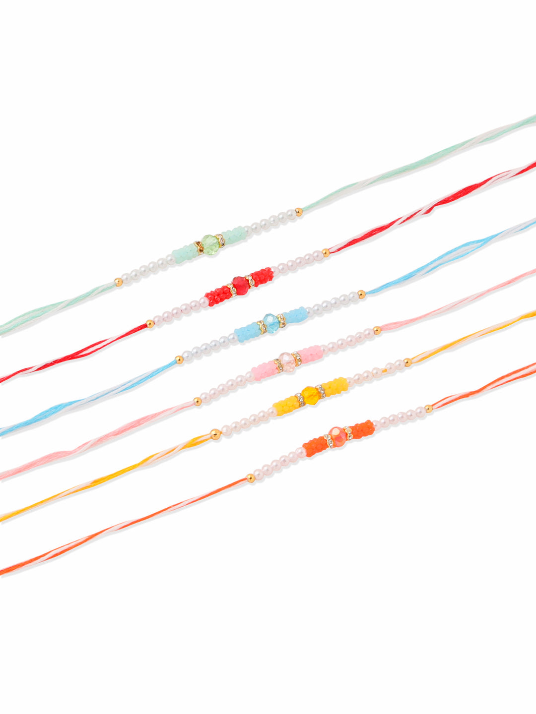 NVR Men Set of 6 Multicolor Artificial Stones & Pearls Rakhi Combo | Grocsy