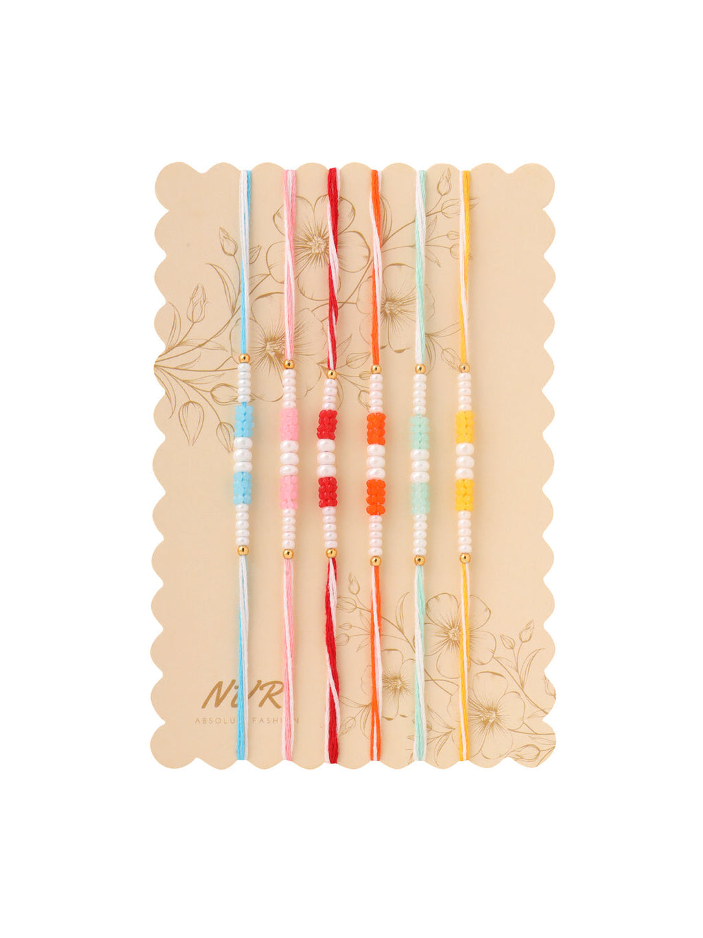 NVR Men Set of 6 Multicolor Pearls Thread Rakhi Combo, Rakshabandhan Combo | Grocsy