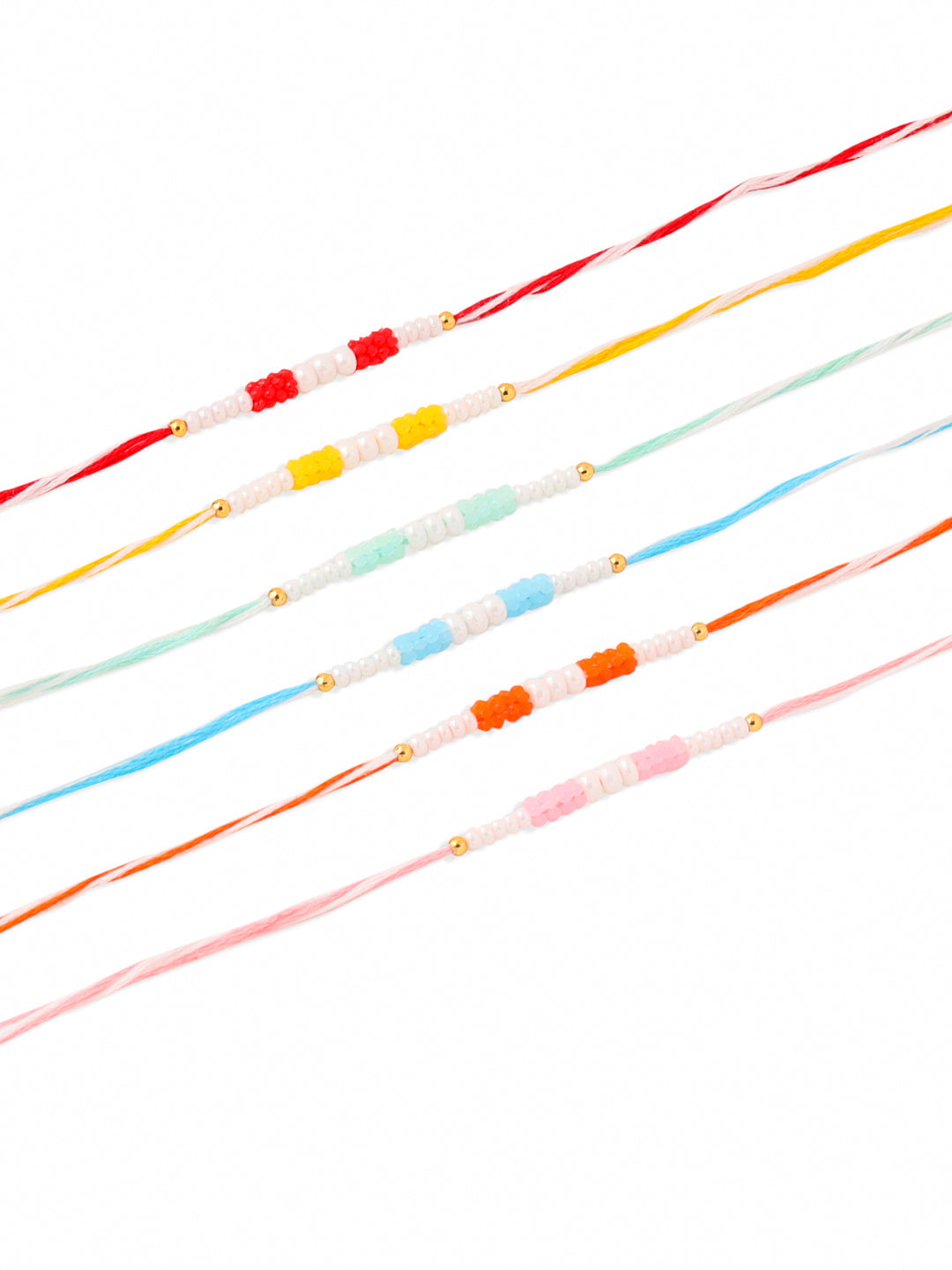 NVR Men Set of 6 Multicolor Pearls Thread Rakhi with Roli Chawal Chandan & Mishri | Grocsy