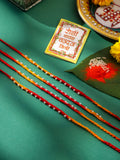 NVR Men Set of 4 Pearls Traditional Red Thread Rakhi with Roli Chawal Chandan & Mishri | Grocsy