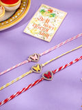 NVR Men Set of 3 Heart Shape Multicolor Artificial Stones Thread Rakhi with Roli Chawal Chandan & Mishri | Grocsy