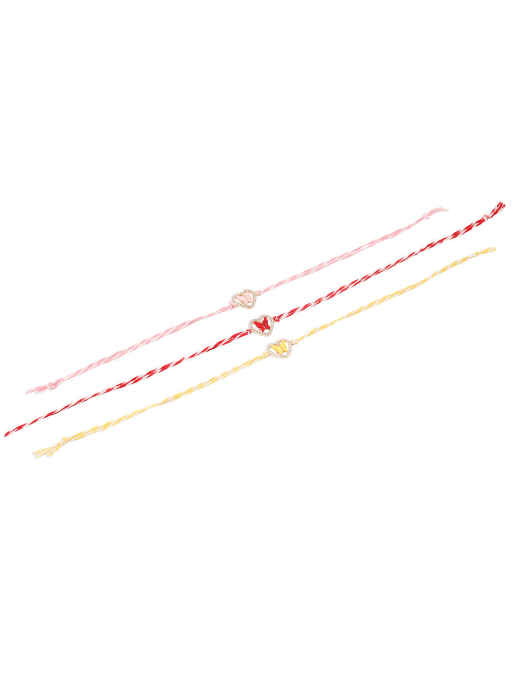 NVR Men Set of 3 Heart Shape Multicolor Artificial Stones Thread Rakhi with Roli Chawal Chandan & Mishri | Grocsy