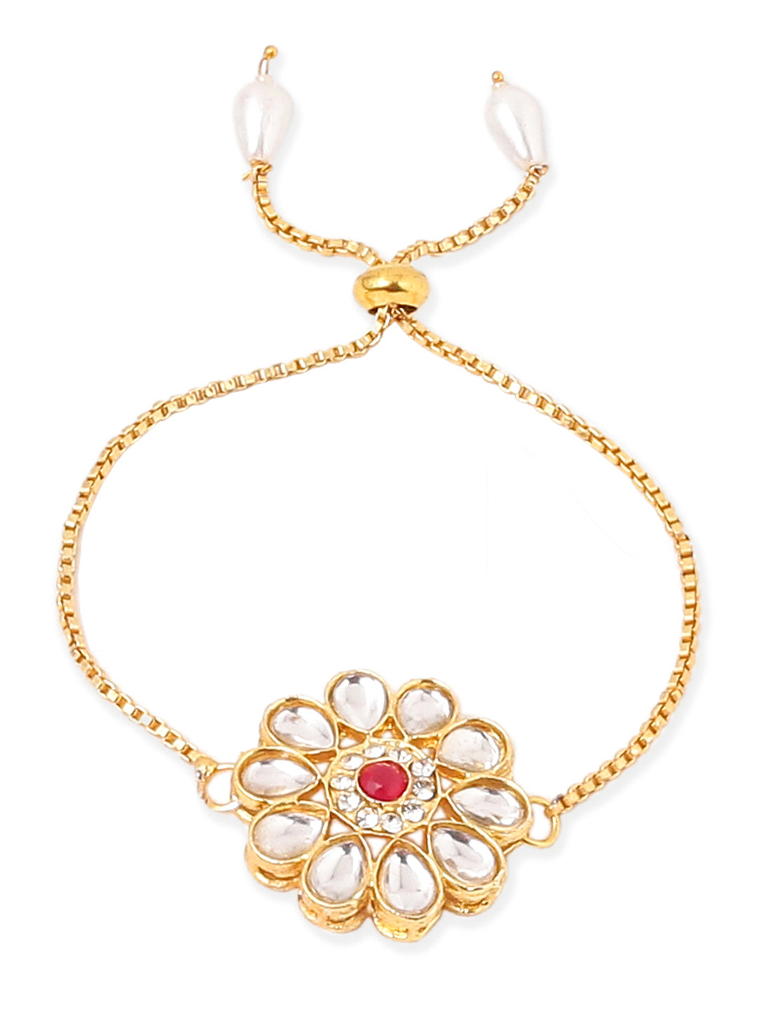 NVR Set of 2 Gold Toned Kundan Studded Floral Design Bhaiya Bhabhi Rakhi Combo | Grocsy