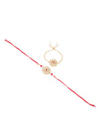NVR Set of 2 Gold Toned Kundan Studded Floral Design Bhaiya Bhabhi Rakhi Combo | Grocsy