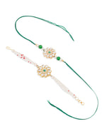 NVR Set of 2 Kundan Studded Floral Design Gold Toned Bhaiya Bhabhi Rakhi Combo | Grocsy