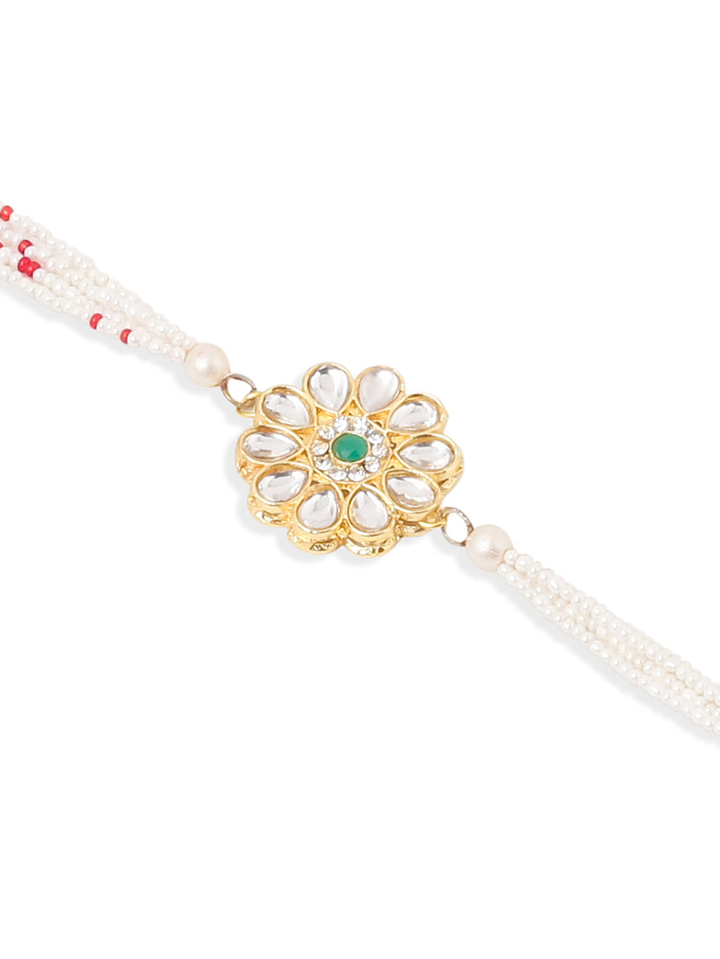 NVR Set of 2 Kundan Studded Floral Design Gold Toned Bhaiya Bhabhi Rakhi Combo | Grocsy