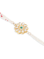 NVR Set of 2 Kundan Studded Floral Design Gold Toned Bhaiya Bhabhi Rakhi Combo | Grocsy