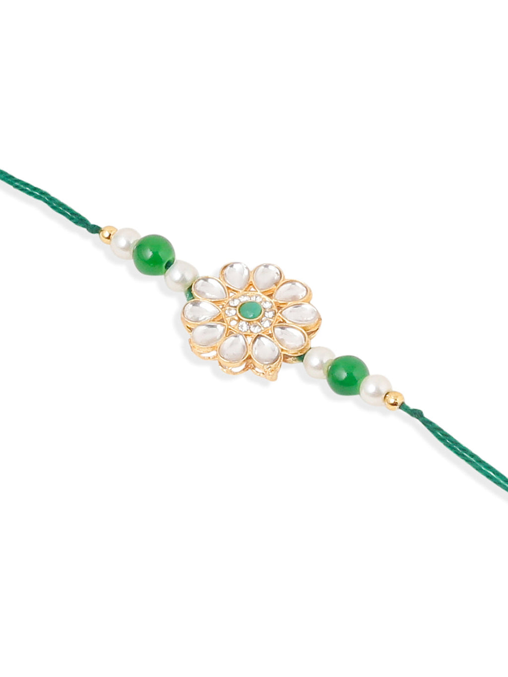 NVR Set of 2 Kundan Studded Floral Design Gold Toned Bhaiya Bhabhi Rakhi Combo | Grocsy