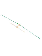NVR Set of 2 Kundan Studded Floral Design Gold Toned Bhaiya Bhabhi Rakhi Combo | Grocsy
