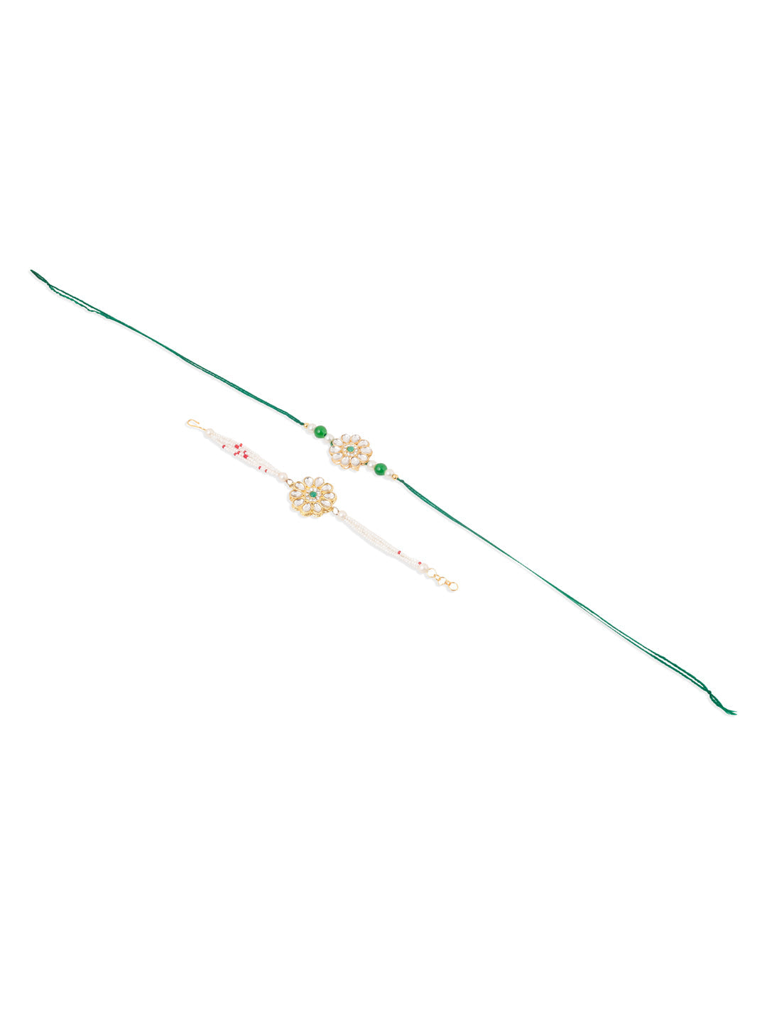 NVR Set of 2 Kundan Studded Floral Design Gold Toned Bhaiya Bhabhi Rakhi Combo | Grocsy