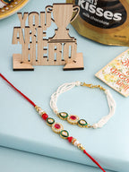 NVR Set of 2 Multicolor Oval Shape Kundan Studded & Beads Bhaiya Bhabhi Rakhi Combo | Grocsy