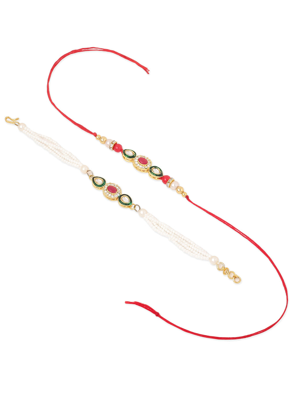 NVR Set of 2 Multicolor Oval Shape Kundan Studded & Beads Bhaiya Bhabhi Rakhi Combo | Grocsy