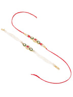 NVR Set of 2 Multicolor Oval Shape Kundan Studded & Beads Bhaiya Bhabhi Rakhi Combo | Grocsy