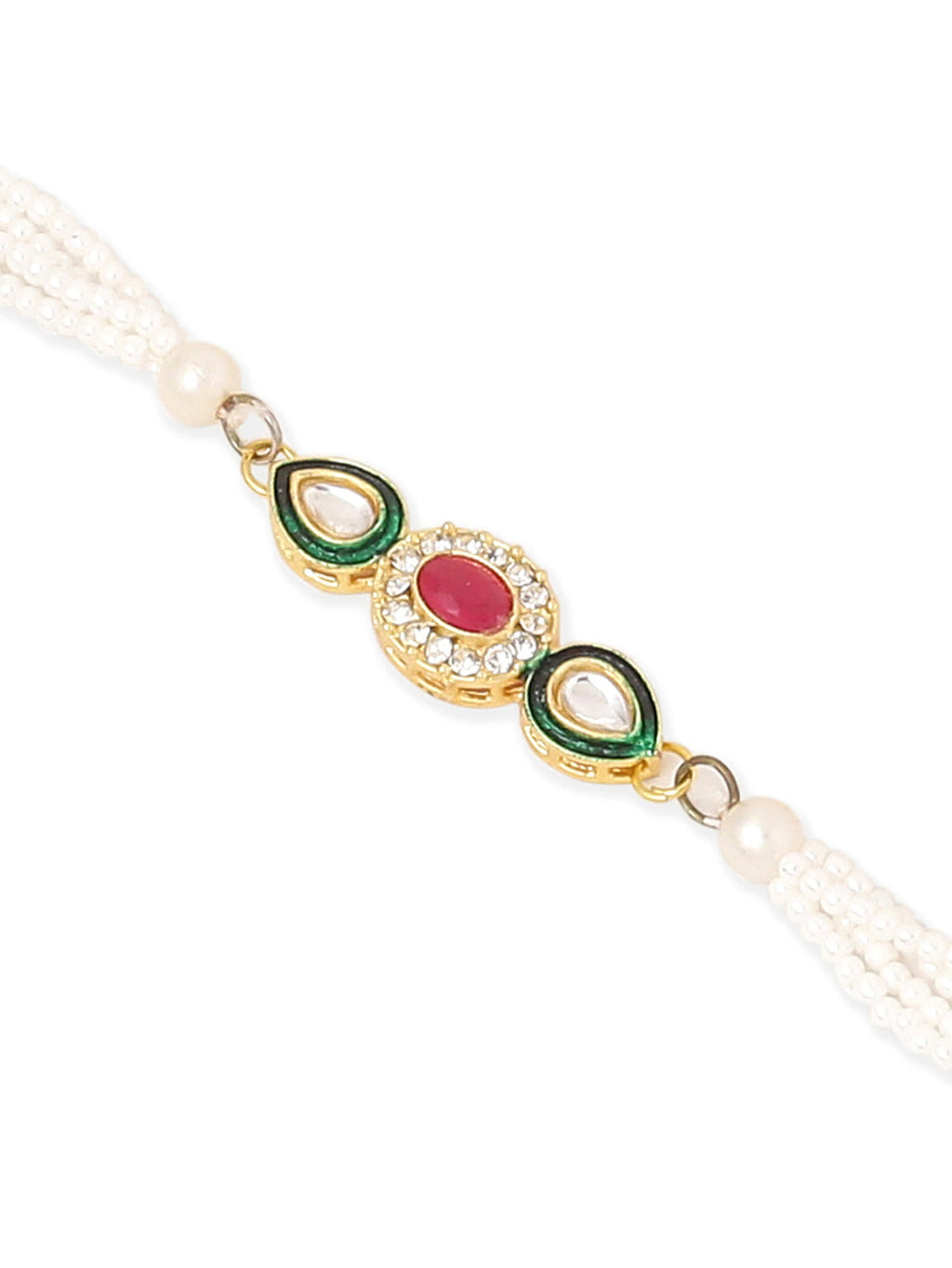 NVR Set of 2 Multicolor Oval Shape Kundan Studded & Beads Bhaiya Bhabhi Rakhi Combo | Grocsy