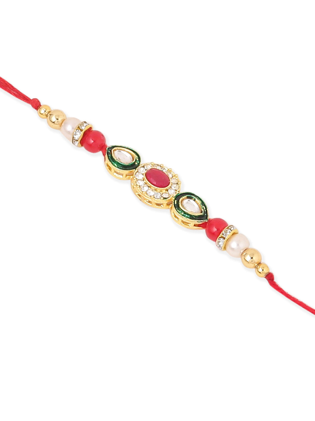 NVR Set of 2 Multicolor Oval Shape Kundan Studded & Beads Bhaiya Bhabhi Rakhi Combo | Grocsy