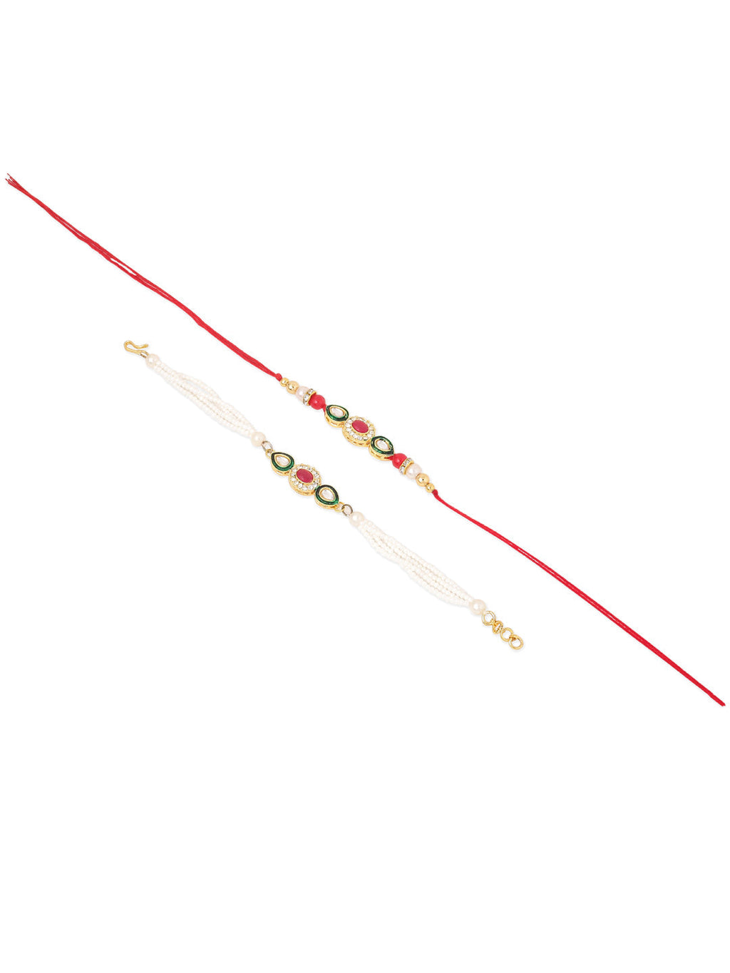 NVR Set of 2 Multicolor Oval Shape Kundan Studded & Beads Bhaiya Bhabhi Rakhi Combo | Grocsy
