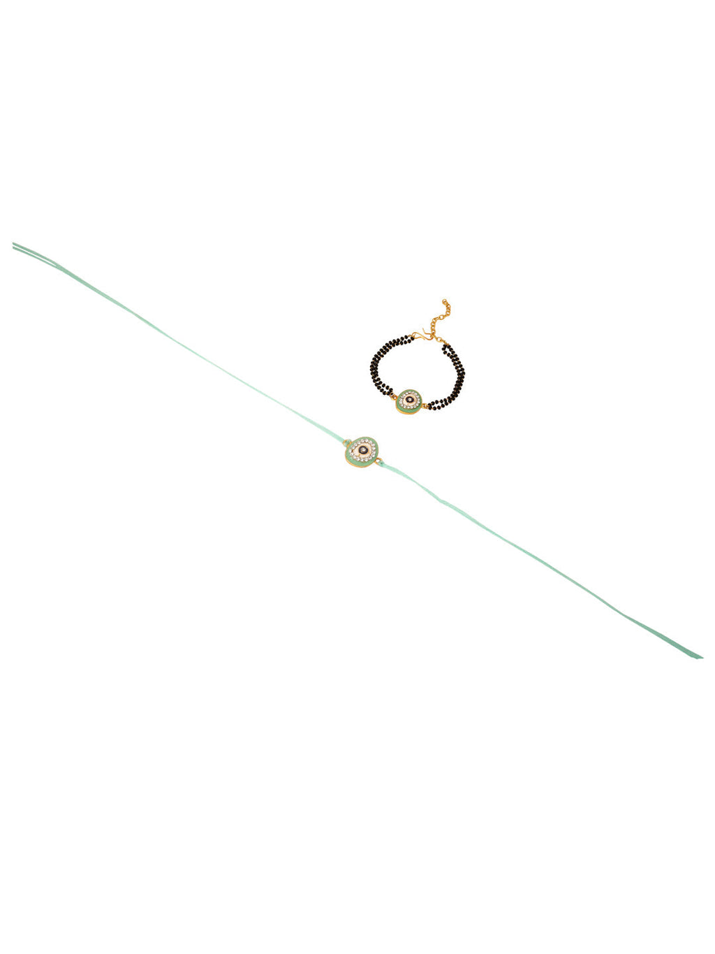 NVR Set of 2 Green Round Shape Artificial Stones Bhaiya Bhabhi Rakhi Combo | Grocsy