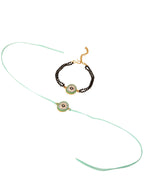 NVR Set of 2 Green Round Shape Artificial Stones Bhaiya Bhabhi Rakhi with Roli Chawal Chandan & Mishri | Grocsy