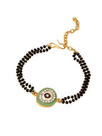NVR Set of 2 Green Round Shape Artificial Stones Bhaiya Bhabhi Rakhi with Roli Chawal Chandan & Mishri | Grocsy