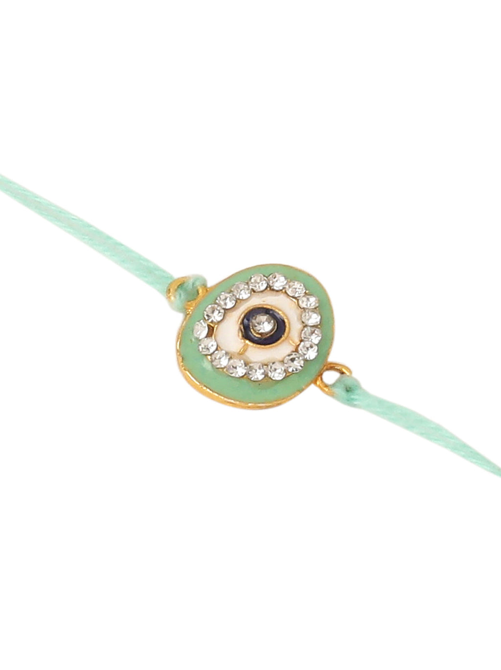 NVR Set of 2 Green Round Shape Artificial Stones Bhaiya Bhabhi Rakhi with Roli Chawal Chandan & Mishri | Grocsy