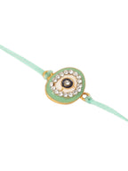 NVR Set of 2 Green Round Shape Artificial Stones Bhaiya Bhabhi Rakhi with Roli Chawal Chandan & Mishri | Grocsy
