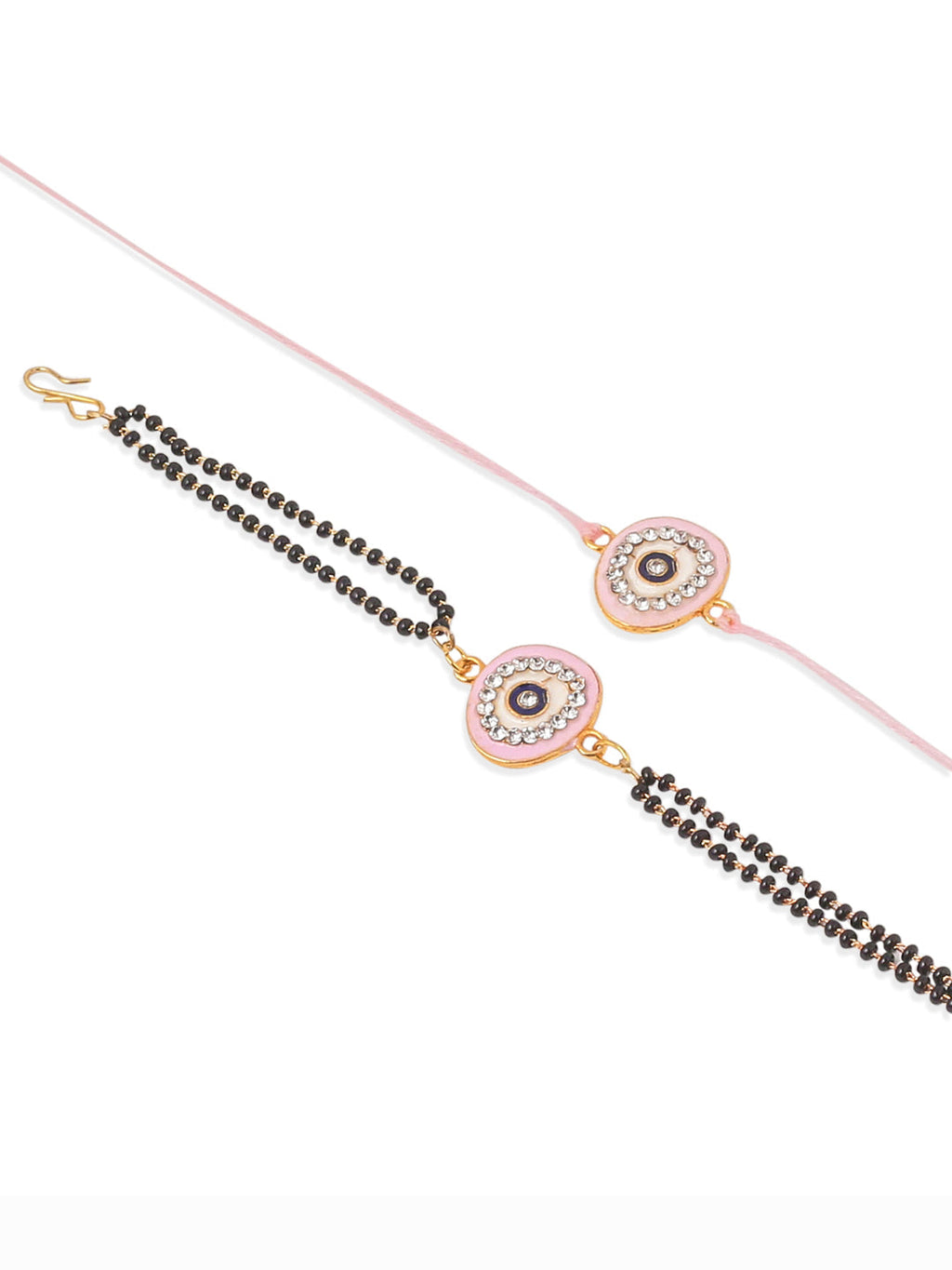 NVR Set of 2 Pink Round Shape Artificial Stones Bhaiya Bhabhi Rakhi Combo | Grocsy