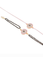 NVR Set of 2 Pink Round Shape Artificial Stones Bhaiya Bhabhi Rakhi Combo | Grocsy