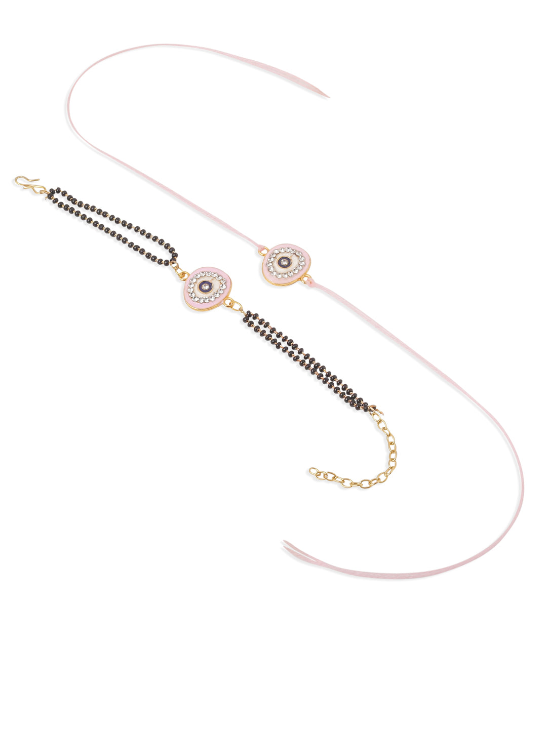 NVR Set of 2 Pink Round Shape Artificial Stones Bhaiya Bhabhi Rakhi Combo | Grocsy