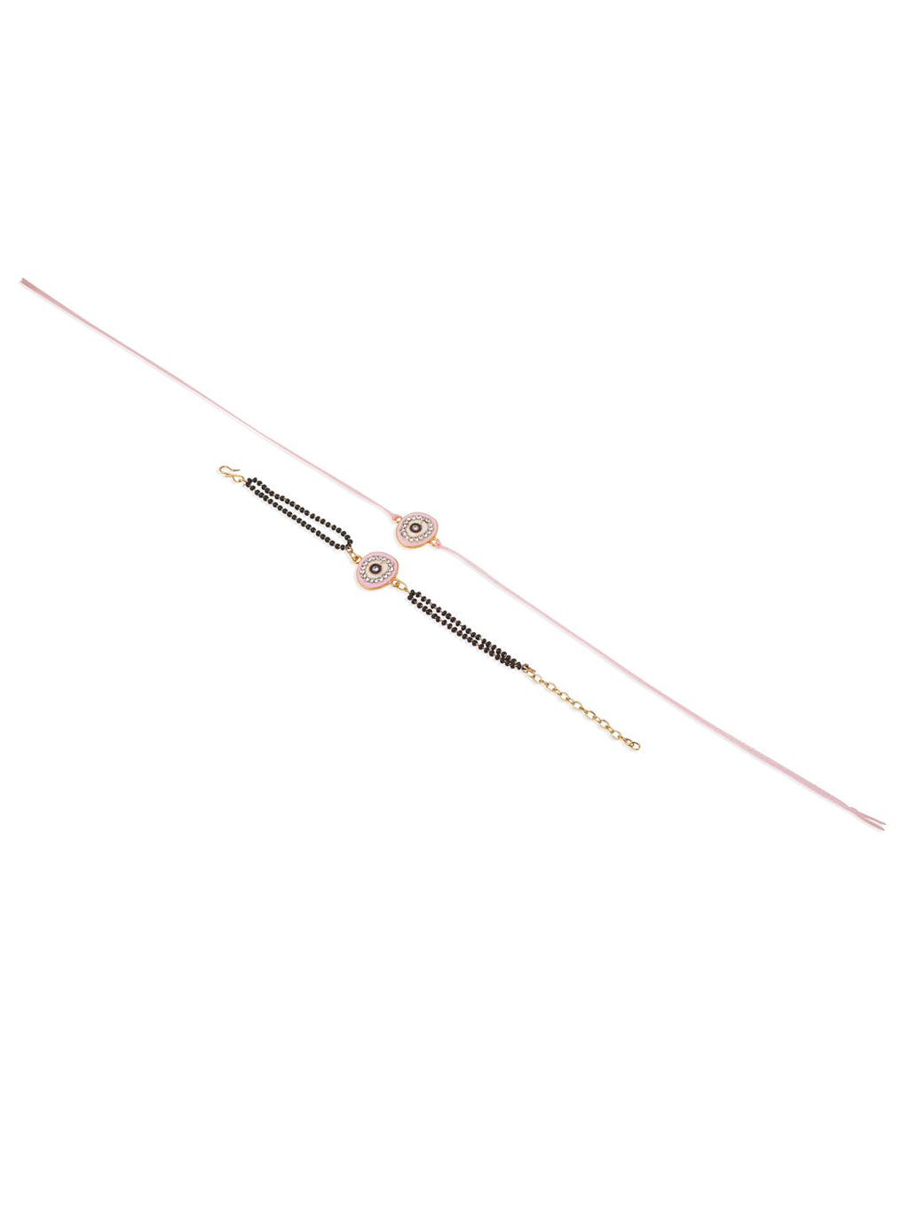 NVR Set of 2 Pink Round Shape Artificial Stones Bhaiya Bhabhi Rakhi Combo | Grocsy