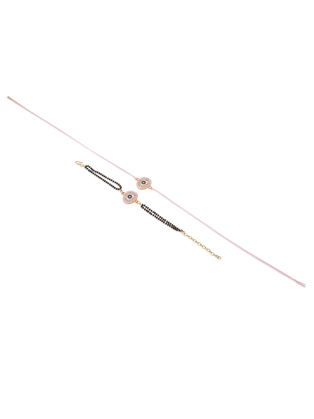 NVR Set of 2 Pink Round Shape Artificial Stones Bhaiya Bhabhi Rakhi Combo | Grocsy
