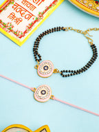 NVR Set of 2 Pink Round Shape Artificial Stones Bhaiya Bhabhi Rakhi with Roli Chawal Chandan & Mishri | Grocsy