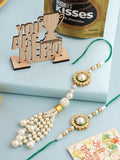 NVR Set of 2 White & Green Stone Studded Handcrafted Bhaiya Bhabhi Thread Rakhi Combo | Grocsy