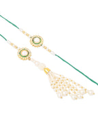 NVR Set of 2 White & Green Stone Studded Handcrafted Bhaiya Bhabhi Thread Rakhi Combo | Grocsy