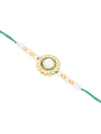 NVR Set of 2 White & Green Stone Studded Handcrafted Bhaiya Bhabhi Thread Rakhi Combo | Grocsy