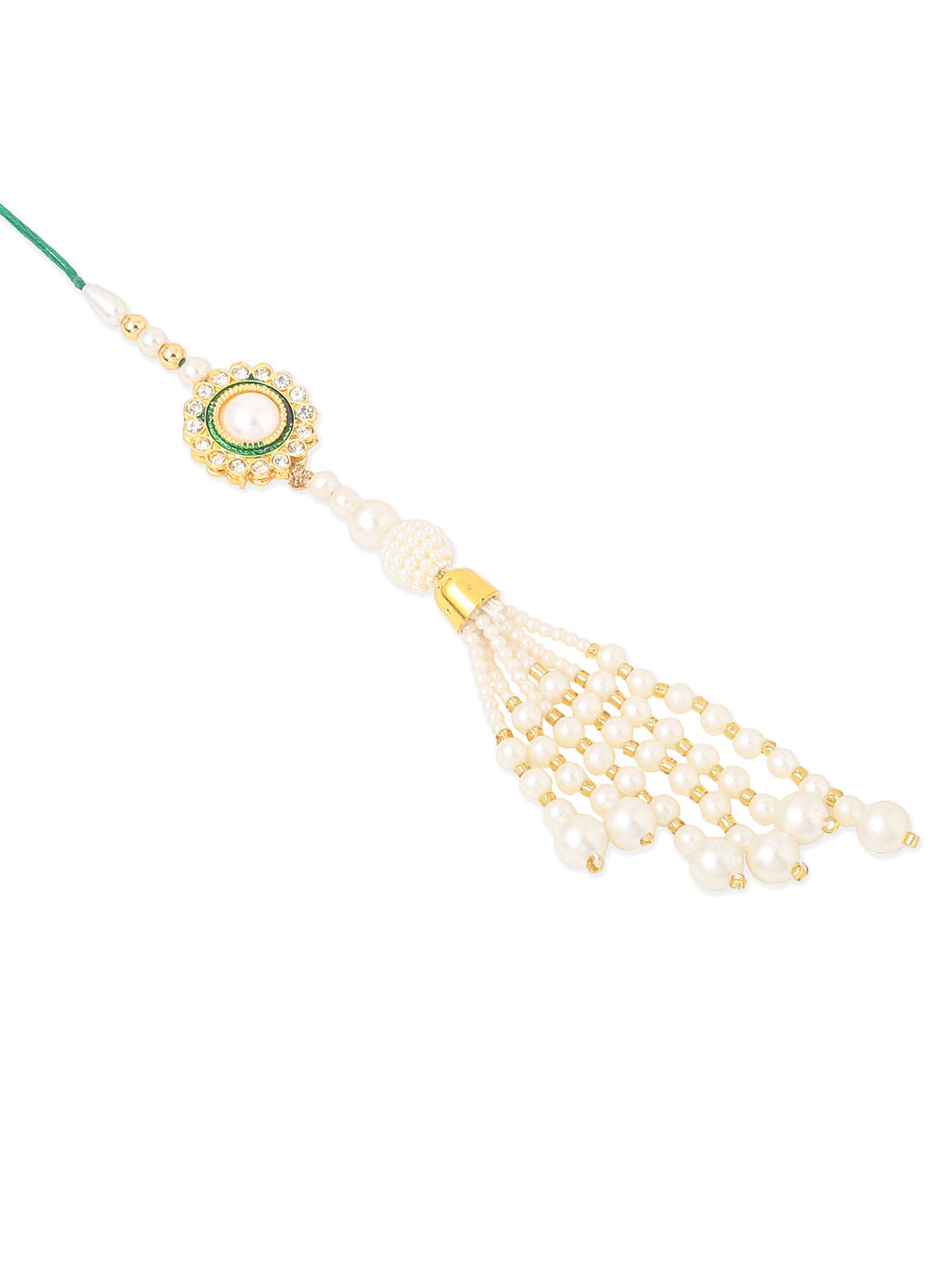 NVR Set of 2 White & Green Stone Studded Handcrafted Bhaiya Bhabhi Thread Rakhi Combo | Grocsy