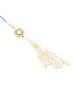 NVR Set of 2 White & Green Stone Studded Handcrafted Bhaiya Bhabhi Thread Rakhi Combo | Grocsy
