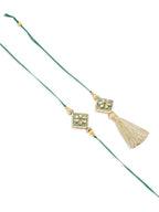 NVR Set of 2 Handmade Green Kundan Studded Bhaiya Bhabhi Rakhi Set, Combo for Rakshabandhan | Grocsy