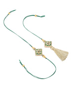 NVR Set of 2 Handmade Green Kundan Studded Bhaiya Bhabhi Rakhi Set, Combo for Rakshabandhan | Grocsy