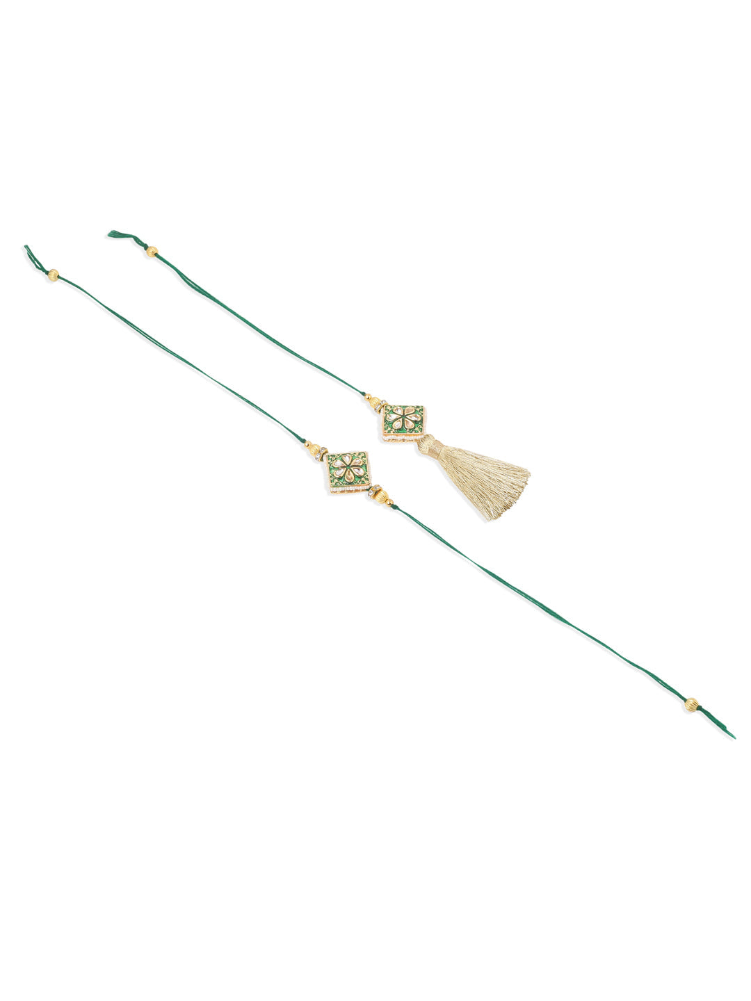 NVR Set of 2 Handmade Green Kundan Studded Bhaiya Bhabhi Rakhi Set, Combo for Rakshabandhan | Grocsy