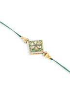 NVR Set of 2 Handmade Green Kundan Studded Bhaiya Bhabhi Rakhi Set with Roli Chawal Chandan & Mishri | Grocsy
