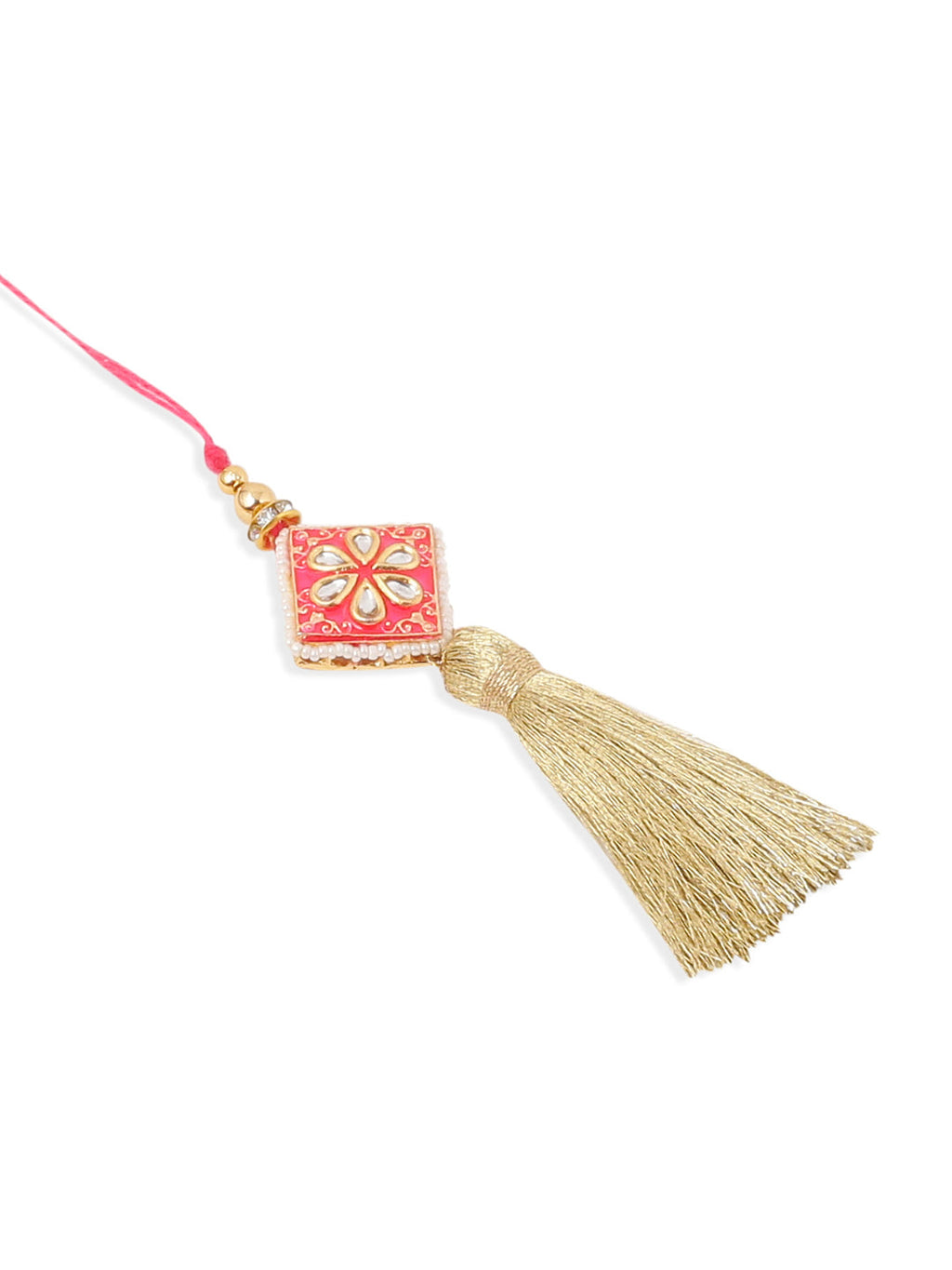 NVR Set of 2 Handmade Pink Kundan Studded Bhaiya Bhabhi Rakhi Set, Combo for Rakshabandhan | Grocsy