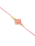 NVR Set of 2 Handmade Pink Kundan Studded Bhaiya Bhabhi Rakhi Set with Roli Chawal Chandan & Mishri | Grocsy