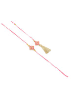 NVR Set of 2 Handmade Pink Kundan Studded Bhaiya Bhabhi Rakhi Set with Roli Chawal Chandan & Mishri | Grocsy
