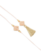 NVR Set of 2 Handmade Peach Kundan Studded Bhaiya Bhabhi Rakhi Set, Combo for Rakshabandhan | Grocsy