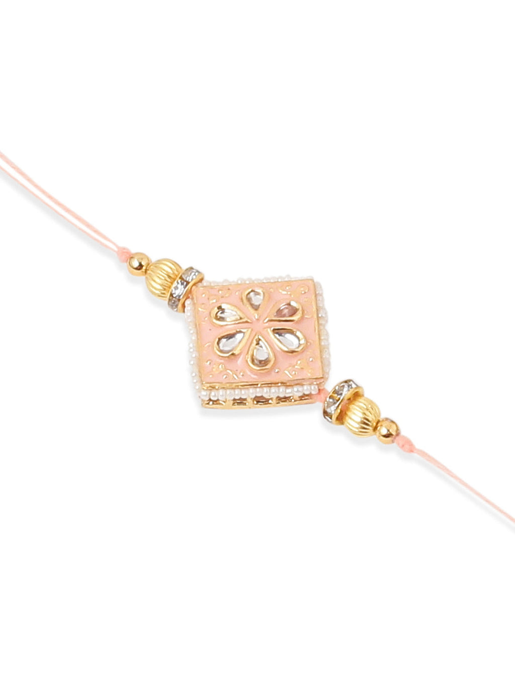 NVR Set of 2 Handmade Peach Kundan Studded Bhaiya Bhabhi Rakhi Set, Combo for Rakshabandhan | Grocsy